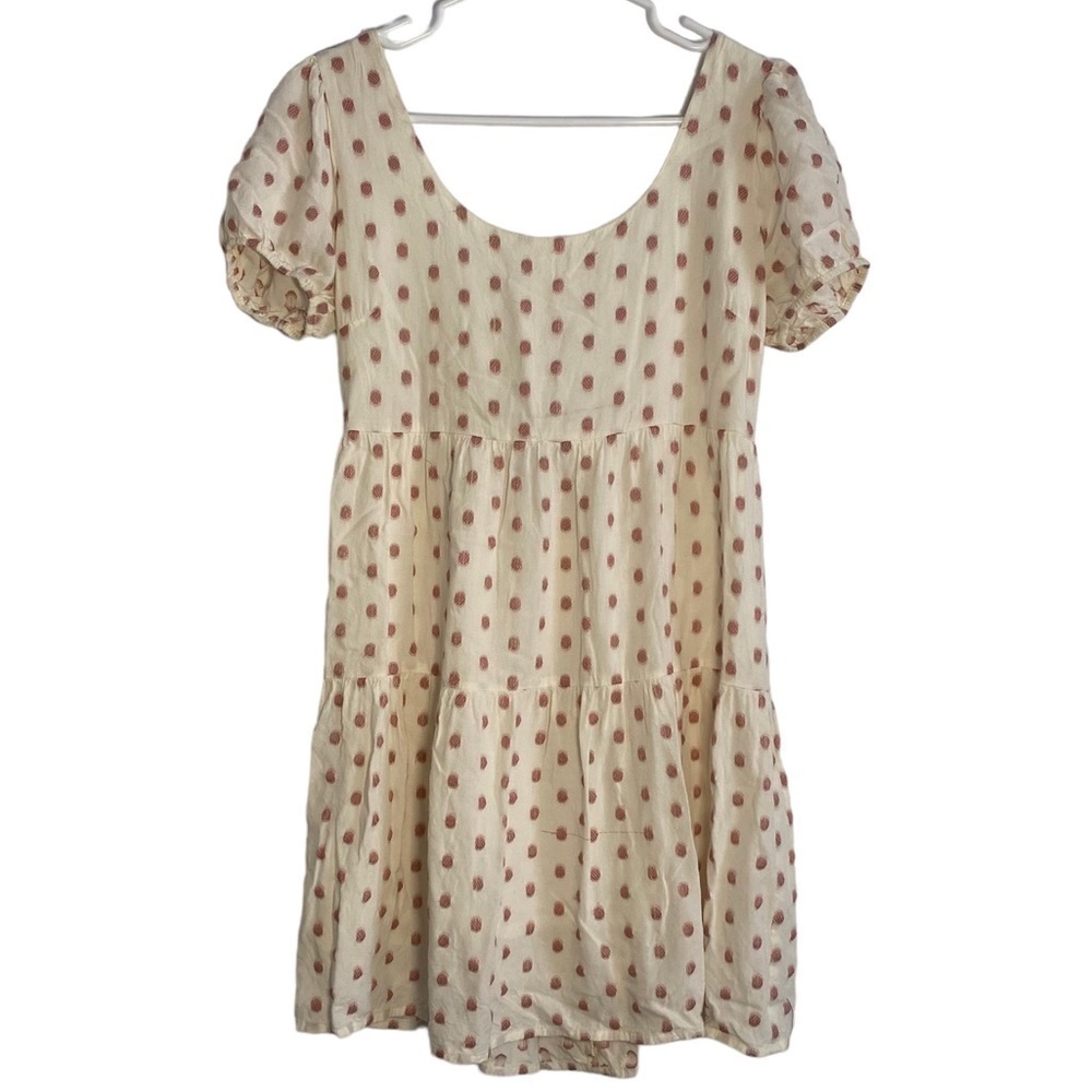 Sim & Sam Cottage Core Romantic White and Pink Polka Dot Mini Dress Size Medium